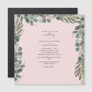 Elegante Eukalyptus-Rosé-Hochzeit II Magnetisch Magneteinladung