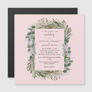 Elegante Eukalyptus-Rosé-Hochzeit Magneteinladung
