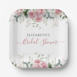 Elegante Eukalyptus & Roses Einladung Pappteller