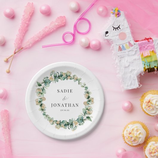 Elegante Eukalyptus Rustic Gold Botanische Hochzei Pappteller (Party)