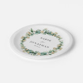 Elegante Eukalyptus Rustic Gold Botanische Hochzei Pappteller (Schrägansicht)