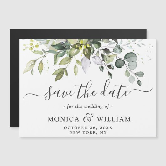 Elegante Eukalyptus Save the Date Magnetkarte (Vorne/Hinten)