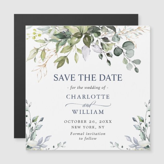 Elegante Eukalyptus Save the Date Magnetkarte (Vorne/Hinten)