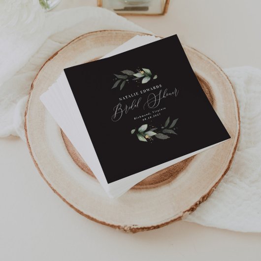 Elegante Eukalyptus-Schwarzgold-Brautparty Serviette
