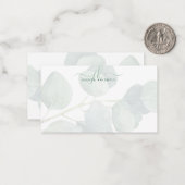 Elegante Eukalyptus Script Monogram Initials Mitteilungskarte (Vorderseite/Rückseite Beispiel)