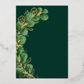 Elegante Eukalyptus Smaragd Green und Gold Wedding Folieneinladung (Rückseite)