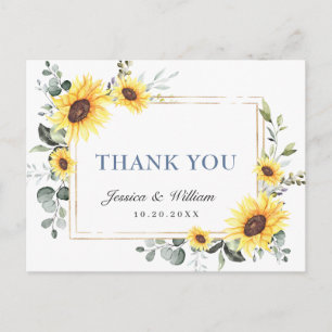 Elegante Eukalyptus-Sonnenblumen-Blumen-Dankeschön Postkarte