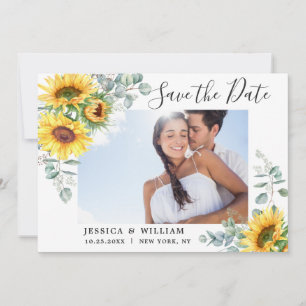 Elegante Eukalyptus Sonnenblumen Florale Hochzeit  Save The Date
