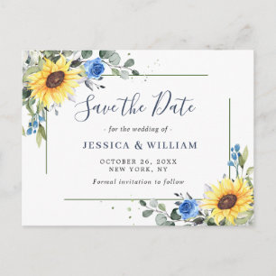 Elegante Eukalyptus-Sonnenblumen-Hochzeit - Heirat Postkarte