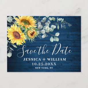 Elegante Eukalyptus-Sonnenblumen-Hochzeit Save the Postkarte