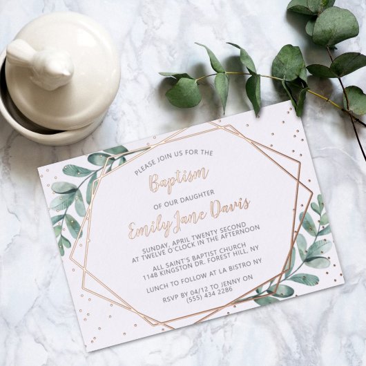Elegante Eukalyptus-Taufe oder wahre Sehnsucht Folieneinladung