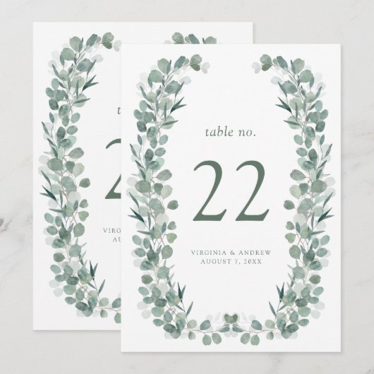 Elegante Eukalyptus-Tischnummern (Vorne/Hinten)