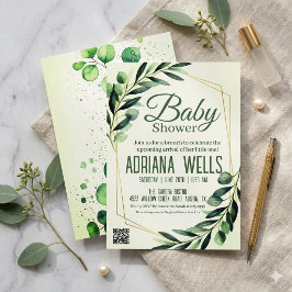 elegante Eukalyptus- und Gold-Geometrie-Baby-Party Einladung