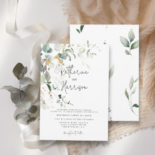 Elegante Eukalyptus- und Goldgrün-Hochzeit Einladung