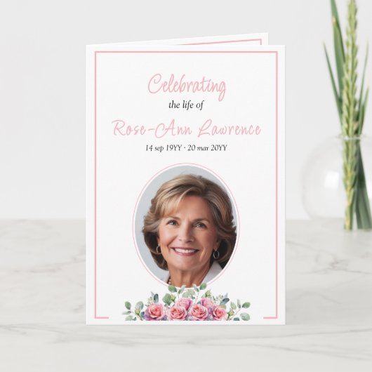 Elegante Eukalyptus- und Rose-Beerdigung gefaltet Programm (Vorderseite)