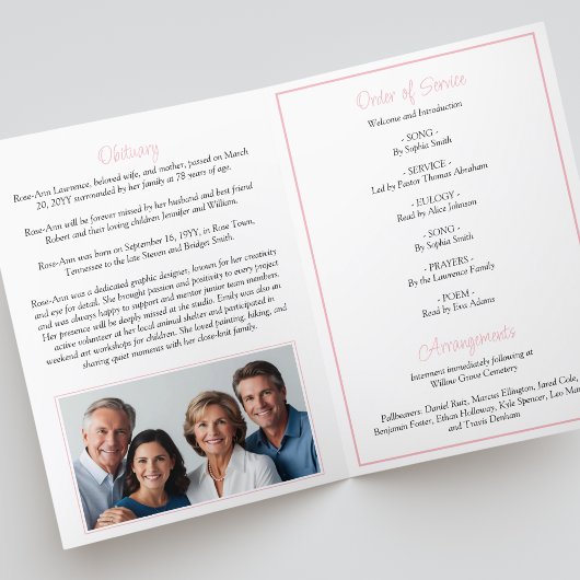 Elegante Eukalyptus- und Rose-Beerdigung gefaltet Programm