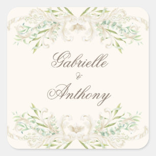Elegante Eukalyptus-Vintage-Rustical-Hochzeit Quadratischer Aufkleber