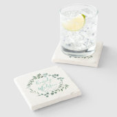 Elegante Eukalyptus Wasserfarbe Minimalistisch Steinuntersetzer (Seitenansicht)