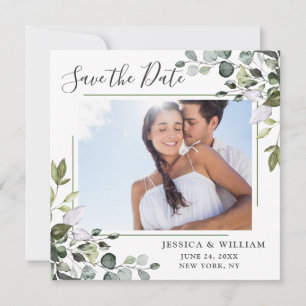 Elegante Eukalyptus-Wasserfarben-Foto-Hochzeit Save The Date