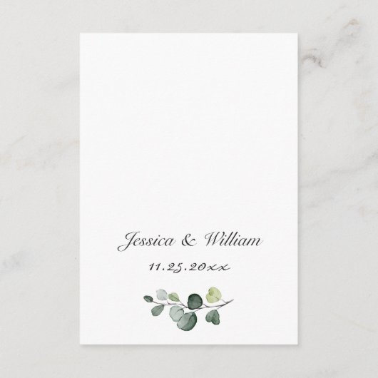 Elegante Eukalyptus Watercolor Hochzeitsstimmung Begleitkarte (Rückseite)