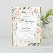 Elegante Eukalyptus Watercolor Pink Wedding Einladung (Stehend Vorderseite)