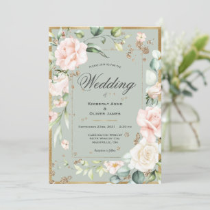 Elegante Eukalyptus Watercolor Pink Wedding Einladung