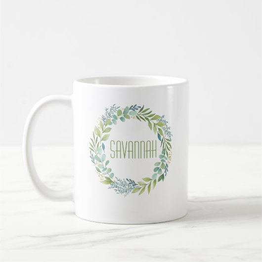 Elegante Eukalyptus Watercolor Wreath Tasse (Links)
