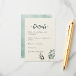 Elegante Eukalyptus Wedding Details Einschlusskart Begleitkarte