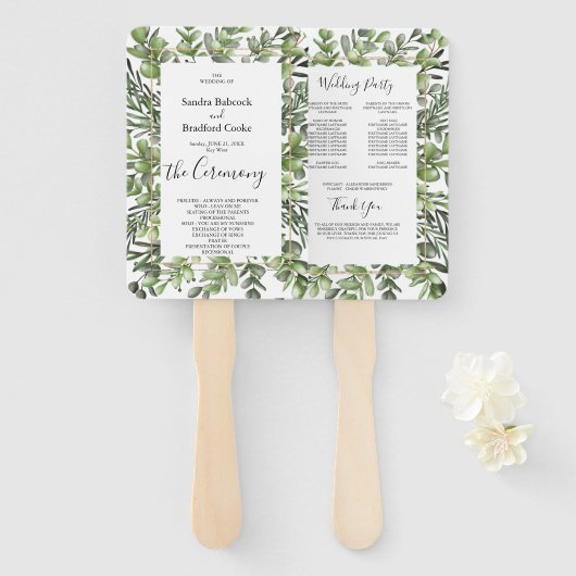 Elegante Eukalyptus Wedding Zeremony Program Hand Fächer (Vorne und Hinten)