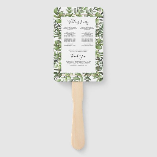 Elegante Eukalyptus Wedding Zeremony Program Hand Fächer (Rückseite)