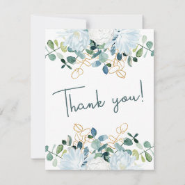 Elegante Eukalyptus-weiße Blume Foto Hochzeit Dankeskarte