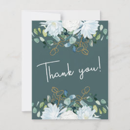 Elegante Eukalyptus-weiße Blume Foto Hochzeit Dankeskarte