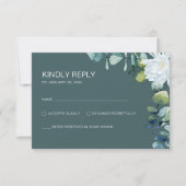 Elegante Eukalyptus-weiße Blume schick Hochzeit RSVP Karte (Vorderseite)
