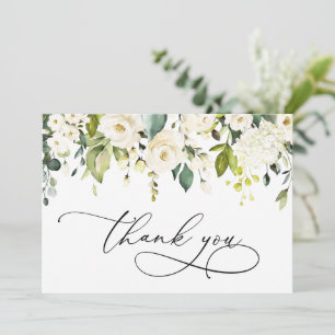 Elegante Eukalyptus Weiße Rosen Floral Dankeskarte