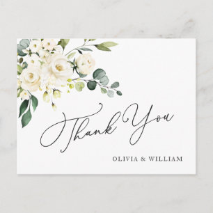 Elegante Eukalyptus Weiße Rosen Florale Dankeschön Postkarte