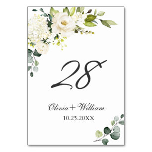 Elegante Eukalyptus Weiße Rosen Florale Hochzeitst Tischnummer