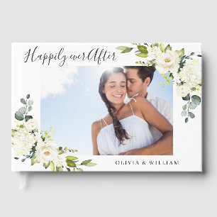 Elegante Eukalyptus Weiße Rosen PHOTO Hochzeit Gästebuch