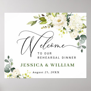 Elegante Eukalyptus Weiße Rosen PROBEDINNER Poster