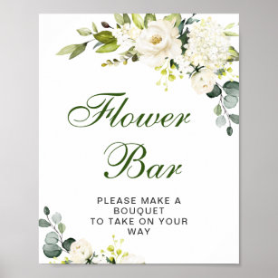 Elegante Eukalyptus White Roses Blume Bar Poster