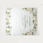 Elegante Eukalyptus White Roses Wedding Backdrop Wandteppich (Vorderseite (Horizontal))