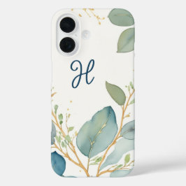Elegante Eukalyptus-Zweig-Monogramm iPhone 16 Hülle
