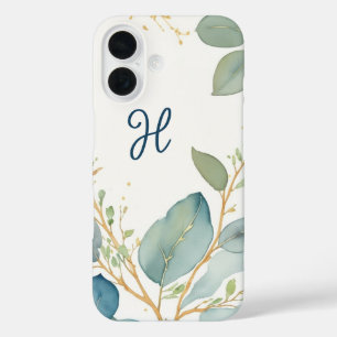 Elegante Eukalyptus-Zweig-Monogramm iPhone 16 Hülle