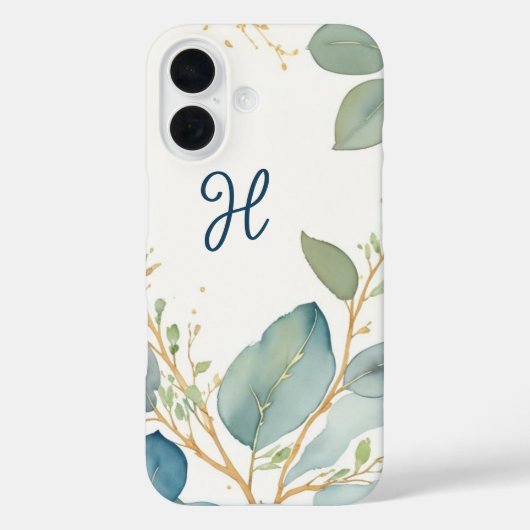 Elegante Eukalyptus-Zweig-Monogramm Case-Mate iPhone Hülle (Rückseite)