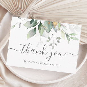 Elegante Eukalyptusblätter Grün Gold Hochzeit Dankeskarte
