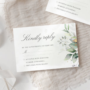 Elegante Eukalyptusblätter Grün Gold Hochzeit RSVP Karte