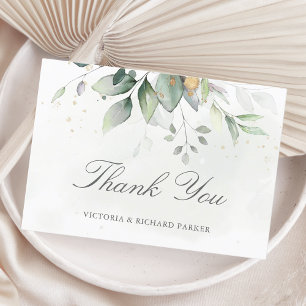 Elegante Eukalyptusblätter Grün Goldene Hochzeit Dankeskarte