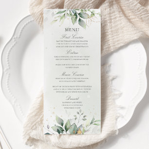 Elegante Eukalyptusblätter Grün Goldene Hochzeit Menükarte