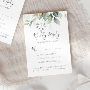 Elegante Eukalyptusblätter Grün Goldene Hochzeit RSVP Karte