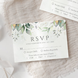 Elegante Eukalyptusblätter Grüne Gold Hochzeit RSVP Karte