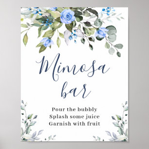 Elegante Eukalyptusblaue Rosen Florale Mimosa Bar Poster